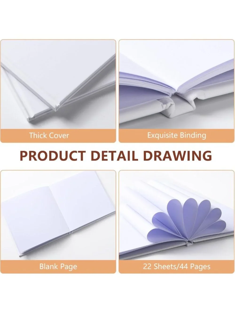 Blank White Hardcover Notebook Set - 6x8 Inches, 6 Pack, 44 Pages Each